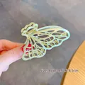 Matte gold butterfly hair claw clip with hollow wing design, size 7.6x4.5cm - Matte Gold Hollow Butterfly Claw / Approx 7.6*4.5cm