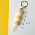 6cm artificial tanghulu food keychain with cream yellow beads and metal chain ring - Quail Egg Skewer