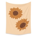 Bohemian style wall tapestry with large abstract sunflower illustration on cream background - LC-07 / 73X95CM (Brushed Fabric)