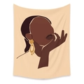 Bohemian wall tapestry with abstract black woman portrait in minimalist beige and brown tones - Lc-15 / 73X95CM (Brushed Fabric)