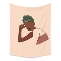 Bohemian tapestry featuring an abstract African woman portrait in minimalist art style - LC-09 / 73X95CM (Brushed Fabric)