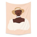 Bohemian tapestry featuring a minimalist abstract portrait of an African woman with sun hat - LC-19 / 73X95CM (Brushed Fabric)