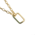 Hip hop style gold Cuban link necklace with rectangular pendant and inlaid green gemstone - 60cm Gold Chain + Pendant