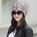 Women's slouchy beanie featuring grey floral and red butterfly prints on soft fabric - M (56-58cm) / Red Butterfly