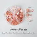 Set da ufficio oro rosa con clip raccoglitrici e graffette in una scatola tonda - Oro rosa