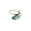 Adjustable silver peacock ring with oval green agate gemstone and colorful enamel accents - One Size / Silver