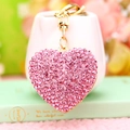 Elegant pink heart-shaped crystal keychain with gold plating and sparkling rhinestones - Pink Rhinestone Heart