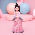 Cute girl figurine in pink floral Hanfu holding a round fan for home decor - 808-7 Small Purple Dress with Fan