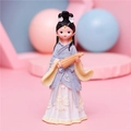 Close-up of cute girl figurine in blue Hanfu holding a beige paper umbrella - 808-7 Small Blue Dress with Umbrella