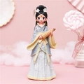 Cute girl figurine in blue and beige Hanfu dress holding a traditional folding umbrella - 808-1 Large Blue Dress with Folded Umbrella