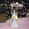 Cute girl figurine in blue and yellow Hanfu holding a white paper umbrella home decor - 808-8 Large Blue Dress with Umbrella