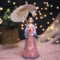 Cute pink and purple Hanfu girl figurine with white oil paper umbrella decoration - 808-9 Large Purple Dress with Umbrella