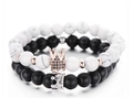 Matte black and white marble bead bracelet set with rose gold and silver crown pendants - Crown Black & White Rose Gold Set (5 Rose Gold+Black)