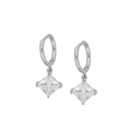 S925 sterling silver huggie earrings with a clear square-cut zirconia pendant charm - White/Silver