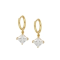 Golden S925 silver hoop earrings with a square transparent zircon pendant for women - Square White Zircon / White/Gold