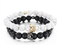 Close-up of matte black beads and white turquoise couple crown bracelets set - Crown Black & White Gold Set (1 Gold+Black)
