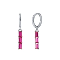 S925 silver earrings featuring triple rectangular rose red zircon stones in silver finish - Silver Red