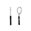 Elegant silver earrings featuring vertical triple rectangular black zircon stones - Black Silver