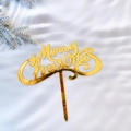 Golden acrylic Merry Christmas cake topper ornament on white silk with pine branch - Standard Spec / Style B Gold Letter Merry Christmas