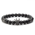 Matte black stone beads bracelet set with crown charm and micro-inlaid black zircon - Single Matte Black Black Crown (8)