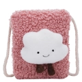 Sac bandoulière en polaire rose avec nuage souriant et bandoulière en corde - Rose