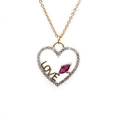 Collana a cuore dorata con zirconi, incisione LOVE e una pietra preziosa rossa lucida - Catena Ad O LOVE Oro