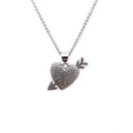 Sparkling silver arrow-through-heart necklace with clear zircon pavé stones on white background - Arrow Through Heart O-chain White Gold
