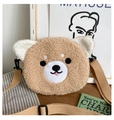 Cute light brown plush bear crossbody bag with adjustable strap for women and students - Khaki