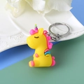 Cute yellow unicorn PVC keychain with colorful mane detail on a stylish silver ring - Yellow Large
