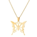 Detail of a gold butterfly necklace featuring an intricate hollow cutout pendant design - Pointed Line Butterfly (772) / Gold