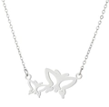 Close-up of polished stainless steel butterfly pendant on a delicate link chain necklace - Double Butterfly Style (774) / Steel