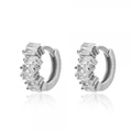 S925 sterling silver hoop earrings with rectangular cubic zirconia on white background - White Zirconia (Silver Tone)