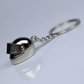 Polished silver metal helmet-shaped keychain with detailed visor and chain - Silver Helmet
