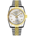 Yolako men's classic quartz watch featuring date display and two-tone steel bracelet - Two Tone White Dial - Large