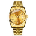 Classic Yolako gold-tone men's quartz watch featuring date calendar and steel link bracelet - All Gold - Large