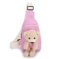 Pink canvas kids chest bag with cute 3D plush teddy bear detail and adjustable strap - Bear Pink