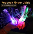Peacock finger light with fiber optics and built-in battery in vibrant purple glow - Peacock Finger Light