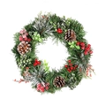 Ghirlanda natalizia con aghi di pino ghiacciati, pigne e bacche rosse su uno sfondo bianco - 30cm (210g)
