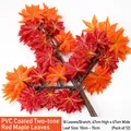 Artificial maple branch with 18 gradient red glued leaves for project landscaping - Two-tone Red Glue-coated Maple
