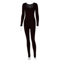 Detailed front view of a black long-sleeve bodysuit with slim fit and round neckline - S / Black