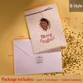 Nordic Christmas card set with pinecone cutout, white envelope and gold seal sticker - Design B (Merry Christmas Pine Cone)
