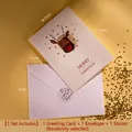 Nordic Christmas card set with reindeer cutout, white envelope and decorative sticker - Design D (MERRY WE WISH YOU Reindeer)