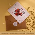 Christmas greeting card set with red bow design, kraft envelope, and sealing sticker - Style F (Red Bow)