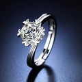 Silver snowflake moissanite ring with six-prong setting and adjustable open band - Y071【1 Carat Snowflake】