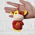 Small red and yellow Chinese Zodiac plush cow mascot keychain with festive gold print design - 11cm / Energetic Ox