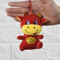 Cute red Chinese Zodiac cow plush toy pendant mascot holding a lucky gold ingot - 11cm / Ingot Sitting Ox