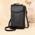 Vertical black leather phone crossbody bag with Forever Young text and adjustable strap - Black