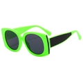 Neon green oversized square sunglasses with black lenses and textured scale pattern temples - Green C02