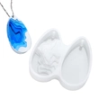 Detail of teardrop resin pendant next to its silicone mold with terrain texture layers - 60-487 Waterdrop