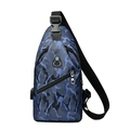 Zaino monospalla mimetico blu impermeabile da uomo con porta di ricarica USB - Blu
